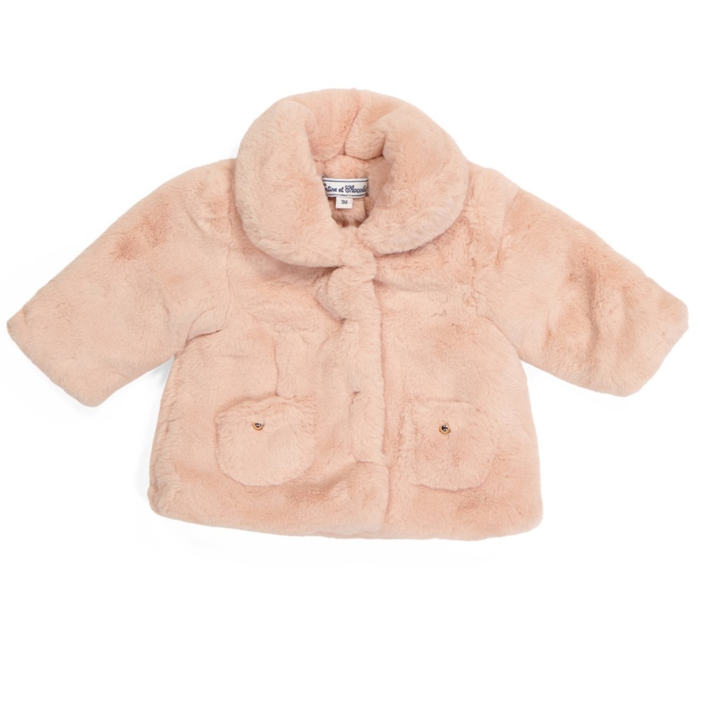 Pink faux fur jacket girls NEW